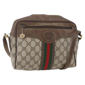 Authentic GUCCI GG Supreme Web Sherry Line Bag PVC Beige Gold 00 156 0852